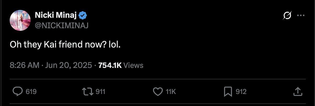 Nicki Minaj's cryptic tweet on June 19 (Image via X/@NICKIMINAJ)